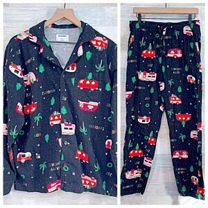 Old Navy Christmas Family Flannel 2Pc Pajamas Black Tree Camper Van Mens Medium